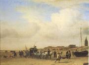 VELDE, Adriaen van de A Noble Coach Making Its Way Along the Beach at Scheveningen (mk05) Spain oil painting reproduction